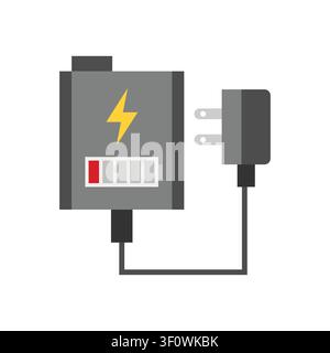 Chargeur portable Powerbank avec icône d'indicateur de niveau de batterie faible, conception vectorielle plate pour la charge des appareils mobiles et concept de technologie moderne. Illustration de Vecteur