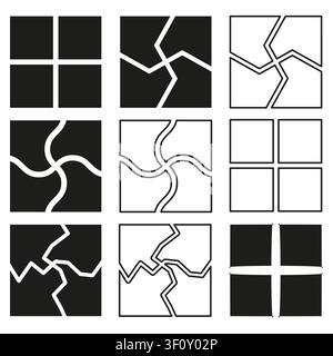 Collection de vecteurs noirs en tuile carrée géométrique. Ce bloc de puzzle simple complète les mises en page d'art moderne. eps 10 Illustration de Vecteur