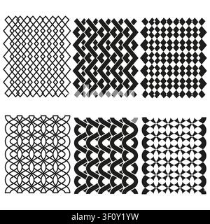Texture de grille entrecroisée en treillis, ensemble vectoriel noir. Ce maillage géométrique visualise un arrière-plan répétitif sans couture abstrait. eps 10 Illustration de Vecteur