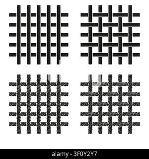 Motif abstrait en treillis maillé noir en vectoriel. Ce réseau géométrique intersecté met en valeur les mises en page simples de l'art moderne. Illustration de Vecteur