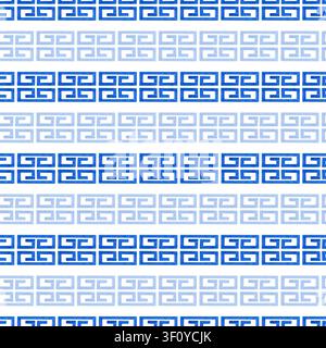 Motif horizontal sans couture en aquarelle avec un ornement bleu clé grec traditionnel sur un fond isolé. Pour impression textile, conception de bordure géométrique Banque D'Images