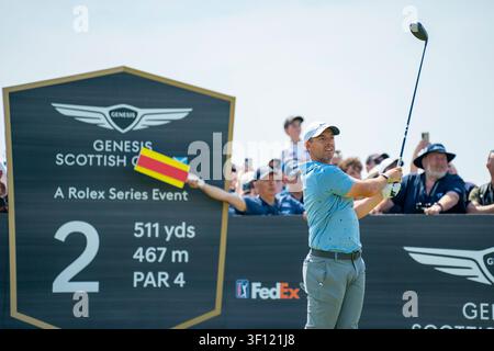North Berwick, East Lothian, Écosse, Royaume-Uni. 10 juillet 2026. Deuxième tour du Genesis Scottish Open au Renaissance Club à North Berwick, Écosse. Photo ; Rory McIlroy au tee du 9e trou. Iain Masterton/Alamy Live News Banque D'Images