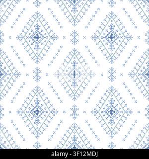 Motif géométrique ethnique bleu sans couture avec de délicats motifs de broderie tribale Banque D'Images