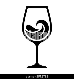 Verre à vin minimaliste avec icône de tourbillon de vin isolé sur fond blanc. Illustration de Vecteur