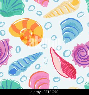 Motif sans couture d'escargots de mer aquarellés en vecteur. Illustration de coquillages colorés dessinés à la main. Arrière-plan de paquet d'étiquettes. Papier d'emballage, textile de mode p Illustration de Vecteur