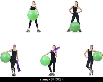 Jeune femme faisant des exercices avec fitball Banque D'Images