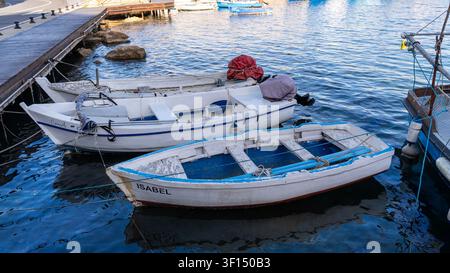 Petits bateaux de pêche amarrés dans une marina sur la côte espagnole Banque D'Images