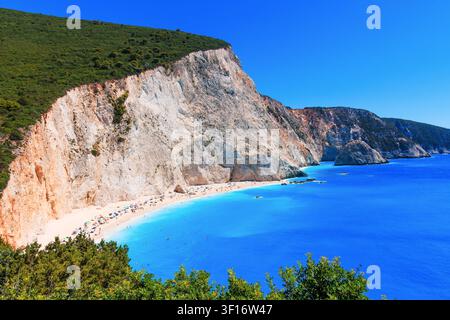 Lefkada, Grèce. Plage de Porto Katsiki, îles Ioniennes. Banque D'Images