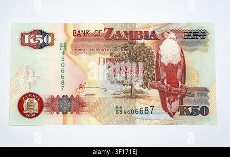 Billet de cinquante (50) kwacha zambiens, Zambie, Afrique Banque D'Images
