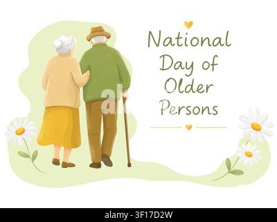 Ensemble d'icônes de la Journée nationale des personnes âgées Soins aux personnes âgées, soutien, respect et communauté Vecteur plat Illustration de Vecteur