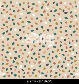 Texture de motif terrazzo sans couture mettant en vedette de petits cailloux colorés éparpillés et des formes géométriques sur un fond beige. Illustration de Vecteur