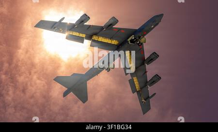 Un B-52H Stratofortress affecté au 419th Flight test Squadron à Edwards Air Force base, en Californie, part pour une mission d'essai nocturne au-dessus du Banque D'Images