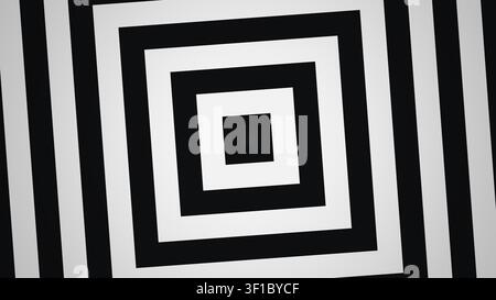 Un design géométrique présentant une série de carrés concentriques en noir et blanc. Le motif crée un effet visuel saisissant, idéal pour les arrière-plans ou Banque D'Images