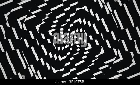 Ce design présente un motif en spirale noir et blanc créé avec une série de rayures alternées. Les couleurs contrastées ajoutent de la profondeur et un intérêt visuel Banque D'Images