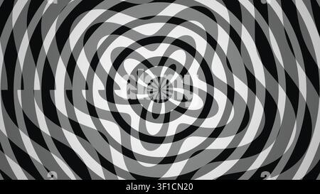 Le design présente un motif en spirale en noir et blanc. Les couleurs contrastées créent de la profondeur et de l'intérêt visuel. Il peut être utilisé pour divers projets de conception Banque D'Images