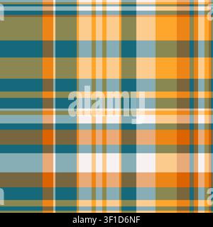 Arrière-plan à carreaux sans couture pour Halloween, vecteur textile en tissu serein. Motif produit texture à carreaux écossais dans une palette de couleurs orange et jaune. Illustration de Vecteur