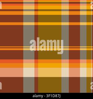 Vecteur de tissu à motifs, texture de fond à carreaux variés. Textile à carreaux tartan new-yorkais sans couture dans une palette orange et de couleurs vives. Illustration de Vecteur