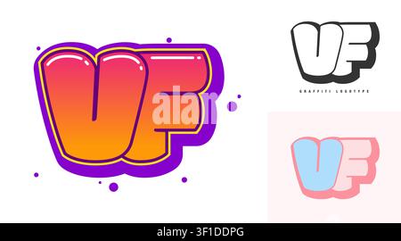 Design de logo VF pour festival ou fête. Lettre initiale v et f en style graffiti. Créative moderne lettrage nom de l'entreprise de police typographique. Enfants tendance Illustration de Vecteur