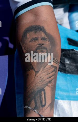 KANSAS CITY, TEXAS - 11 JUIN : Fan lors du match de la phase à élimination directe de la Coupe du Monde de la FIFA 2026 entre l'Argentine et la Suisse au Kansas Stadium le 11 juillet 2026 Banque D'Images