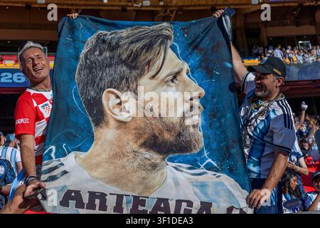 KANSAS CITY, TEXAS - 11 JUIN : Fans lors du match des huitièmes de finale de la Coupe du Monde de la FIFA 2026 entre l'Argentine et la Suisse au Kansas Stadium le 11 juillet 202 Banque D'Images