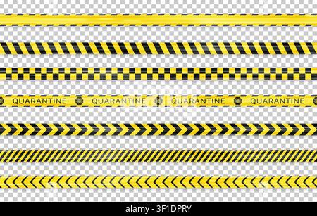 Ligne d'avertissement sans couture noir et jaune isolée sur fond transparent. Lignes de biohazard COVID. Ruban de police réaliste. Illustration vectorielle Illustration de Vecteur