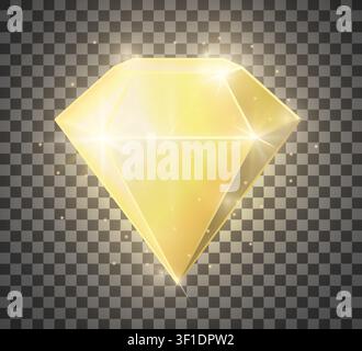 Diamant doré brillant réaliste isolé sur fond transparent. Symbole de bijouterie. Pierre précieuse. Icône de diamant 3D. Illustration vectorielle Illustration de Vecteur