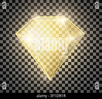 Diamant réaliste doré brillant et transparent isolé sur fond transparent. Symbole de bijouterie. Pierre précieuse. Icône de diamant 3D. Illustration vectorielle Illustration de Vecteur