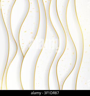 Fond luxueux en papier découpé vertical, stratifié, blanc ivoire et or. Style 3D réaliste abstrait. Illustration vectorielle Illustration de Vecteur