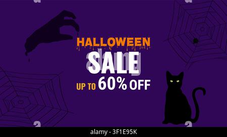 Bannière de silhouette de vente d'Halloween sombre pour les annonces, la conception Web et le marketing. Idéal pour les promotions d'automne sinistres et les campagnes de vente au détail. Illustration vectorielle premium Illustration de Vecteur