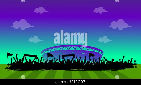 Silhouette de fans de football avec fond de stade sur une bannière de terrain de football Illustration vectorielle Illustration de Vecteur
