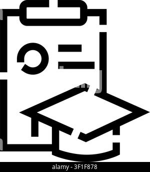 Coiffe de diplôme et tableau avec document formant une icône, représentant le succès académique, les résultats d'apprentissage et les réalisations éducatives Illustration de Vecteur