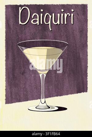 Art mural imprimable élégant mettant en vedette le cocktail Daiquiri classique dans un style aquarelle vintage minimaliste. Cette affiche haute résolution est parfaite fo Banque D'Images