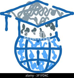 Coiffe de diplôme posée sur un icône de globe, symbolisant l'éducation mondiale, les études internationales et les poursuites académiques à l'échelle mondiale, promouvant la connaissance Illustration de Vecteur