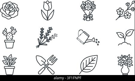 Ensemble d'icônes de fleurs. Fleurs isolées sur fond transparent. Illustration de Vecteur