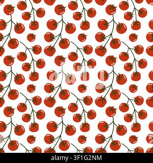 Motif sans couture vibrant avec des tomates cerises mûres sur des branches vertes Illustration de Vecteur