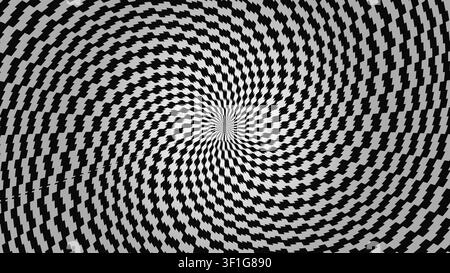 Ce design présente un motif en spirale noir et blanc avec des formes géométriques répétées créant un effet visuel captivant. Le style géométrique attire t Banque D'Images