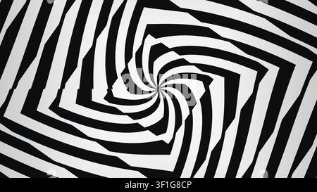 Cette œuvre d'art présente un motif en spirale créé avec des rayures noires et blanches alternées, formant une illusion visuelle intrigante. Le design est adapté Banque D'Images