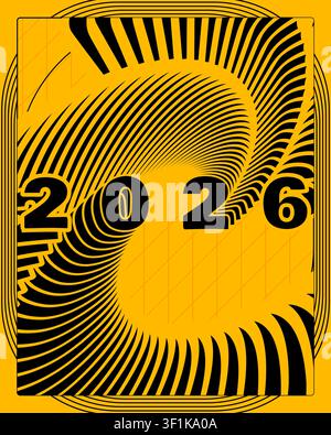 Poster texte d'illusion optique abstraite Jaune Noir Art géométrique en profondeur Illustration de Vecteur