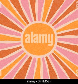 Fond rétro groovy soleil. Belle forme organique doodle avec texture lumineuse. Modèle de bannière vectorielle hippie naïf Illustration de Vecteur