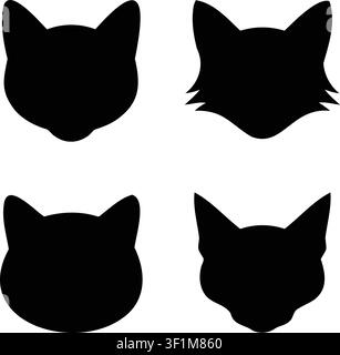Silhouettes de tête de chat et de visage de renard en illustration vectorielle isolées sur blanc Illustration de Vecteur