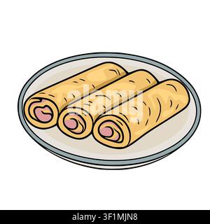 Illustration vectorielle de crêpes roulées savoureuses garnies de jambon servies dans une assiette Illustration de Vecteur