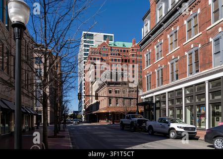 La vue de rue du quartier Sundance Square dans le centre-ville de Fort Worth, Texas, États-Unis. Banque D'Images