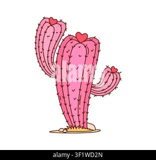 Cactus rose groovy, disco cow-girl ou cowboy girly Illustration de Vecteur