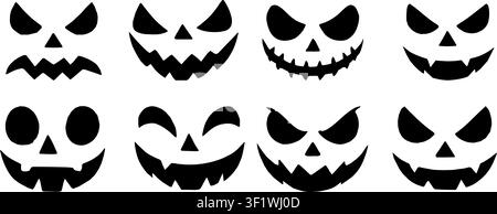 Visages effrayants de citrouilles isolés sur fond blanc Illustration de Vecteur