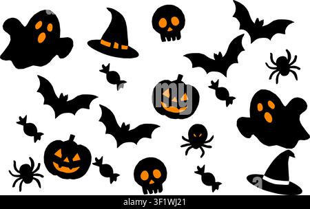 Éléments de silhouette effrayants pour Halloween sur fond blanc Illustration de Vecteur