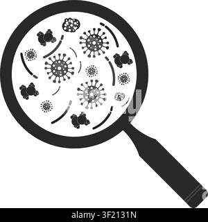 Une illustration conceptuelle abstraite montrant divers microbes et agents pathogènes sous une loupe pour représenter la microbiologie et l'hygiène. Illustration de Vecteur