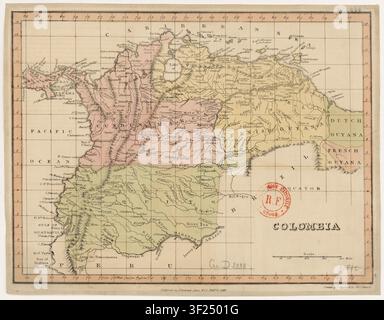 Une carte de la Colombie datée de 1828, montrant la République de Grande-Colombie. Banque D'Images