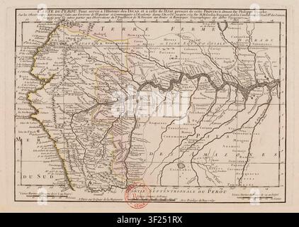 Une carte du Pérou de 1739, dessinée par Philippe Buache, un cartographe français, pour illustrer l'histoire des Incas et l'état actuel de la province. Banque D'Images