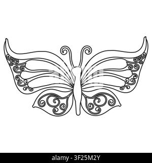 Papillon dans le style doodle, dessin linéaire. Illustration vectorielle isolée sur fond blanc. Illustration de Vecteur