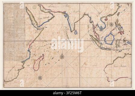 Une carte manuscrite de 1700 de l'océan Indien, du Cap de Bonne-Espérance aux îles du Japon, créée par un cartographe inconnu. Banque D'Images